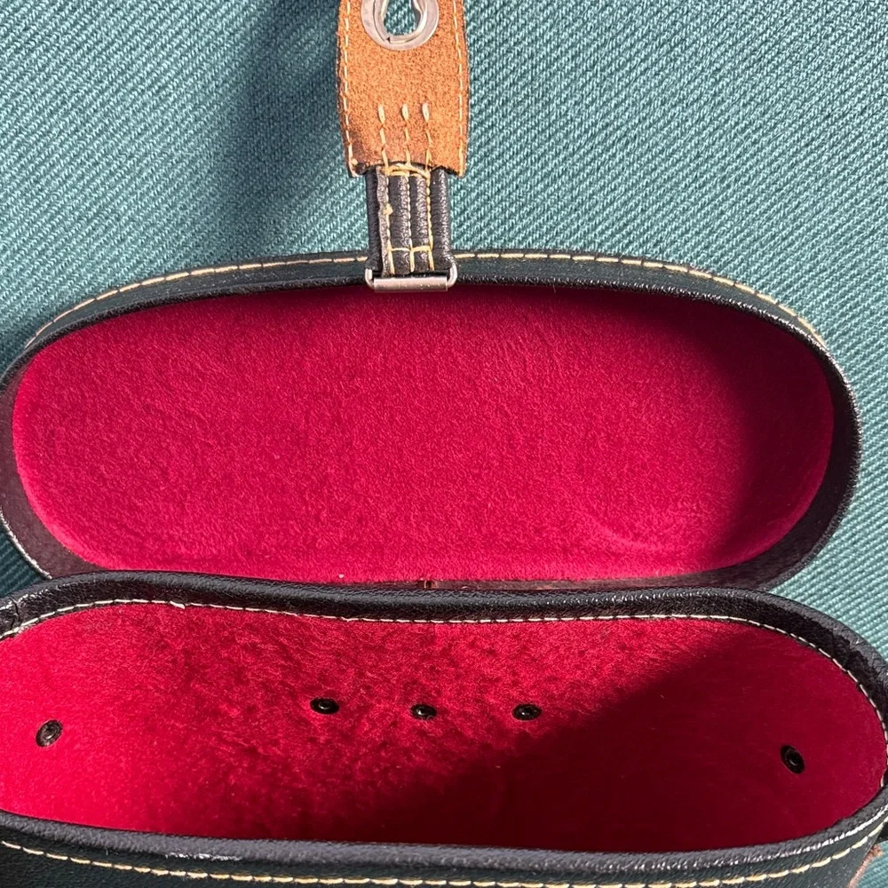 Vintage Antique Binoculars Case Black with Red Lining and Adjustable Strap